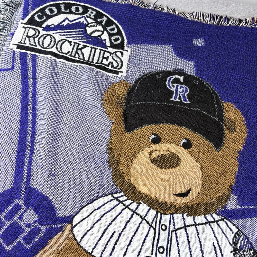MLB Colorado Rockies Throw Blanket Unisex OS Purple Woven Tapestry Teddy Bear
